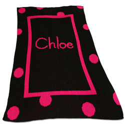 Custom Polka Dot & Straight Border Stroller Blanket